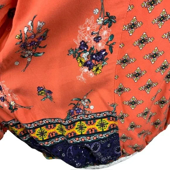 Fig and Flower Boho Peasant Blouse Mixed Prints Floral Geometric Cottagecore L - Picture 3 of 10